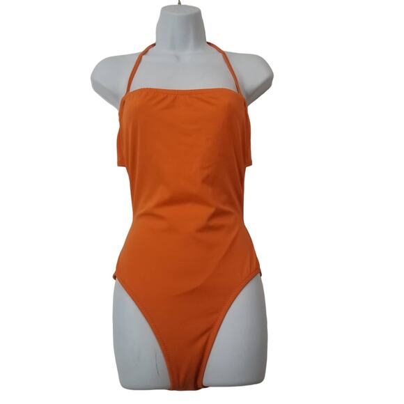 J. Crew One-piece Orange Swimsuit Halter Cutout Back - Picture 1 of 10